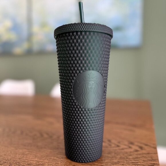 NEW! Starbucks Cold Cup Tumblers Matte Forest Green Diamond Studded 24OZ - Picture 1 of 5